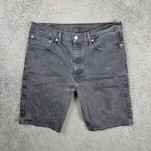 Levi Strauss 505 Mens Size 36‎ Black Denim Shorts Distressed Paint Splatter